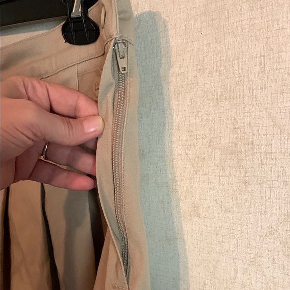 Khaki Pleated Skirt with Button Detail - Picture 5 of 7